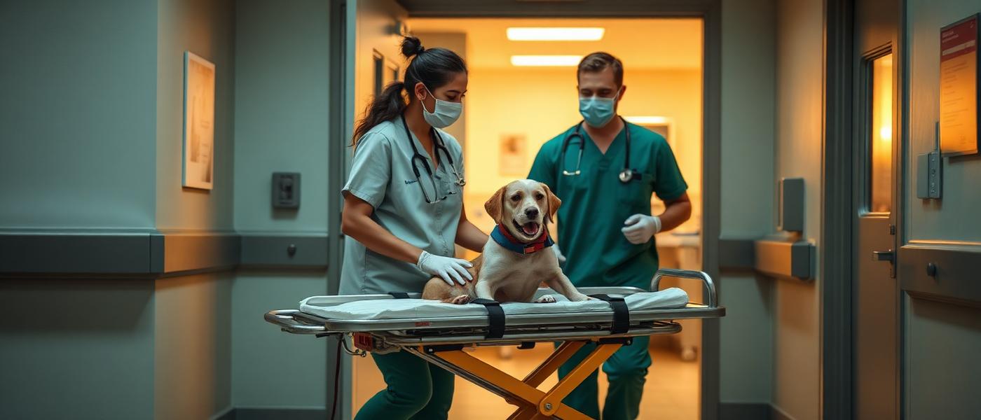 Équipe vétérinaire prenant en charge un chien en urgence